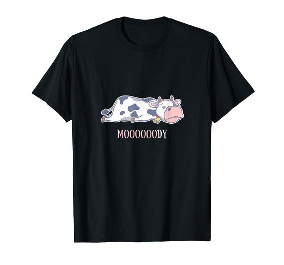 Bad Mood Sleeping Cow Tee Moooody Cow Beef Milk Farm Animals T-Shirt - Black