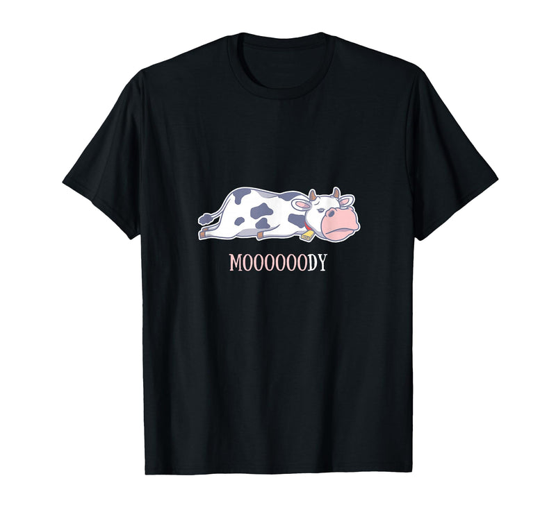 Bad Mood Sleeping Cow Tee Moooody Cow Beef Milk Farm Animals T-Shirt - Black