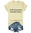 Nusyouc Life Happens Horses Help Equestrian T-Shirt Vintage Horse Lover T Shirt Tops - Creamy Yellow-vneck