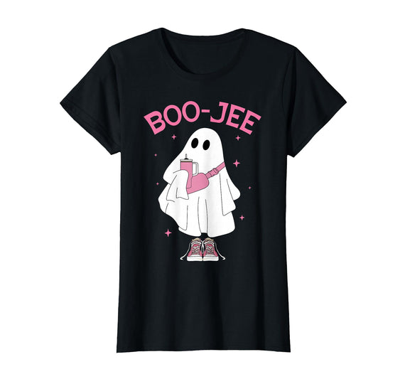 Spooky Season Ghost Halloween Boujee Boo-Jee Boo-JEE Spooky Season Ghost Pink Halloween Pumpkin Boujee T-Shirt - Black