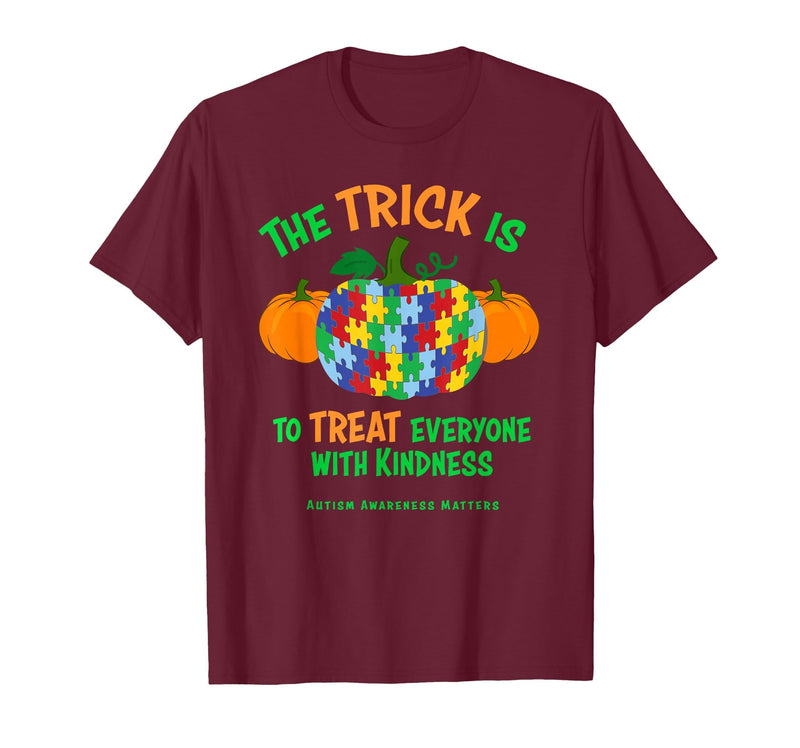 Presto Autism Awareness Halloween October Pumpkin Autism Awareness Halloween Fall October Puzzle Pumpkin T-Shirt - Burgundy