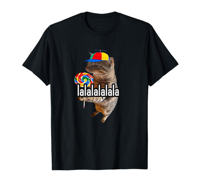 Funny Silly Cat Memes by The Meme Factory Silly Cat with Lollipop Lalalalalala Meme T-Shirt