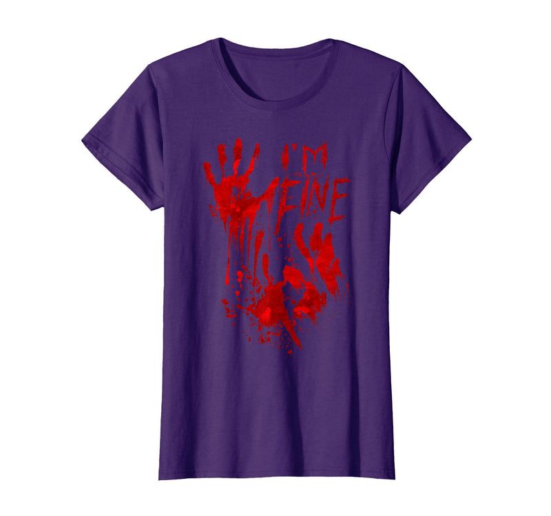 InGENIUS Halloween Shirts & Gifts I'm Fine Bloody Hand Blood Stained Splatter Funny Halloween T-Shirt - Purple