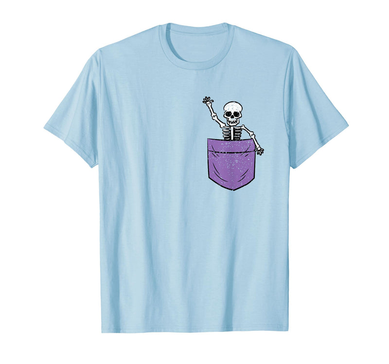 Halloween Shirts Skeleton Costume Men Women Kids Skeleton Pocket Halloween Costume Funny Skull Character T-Shirt - Baby Blue