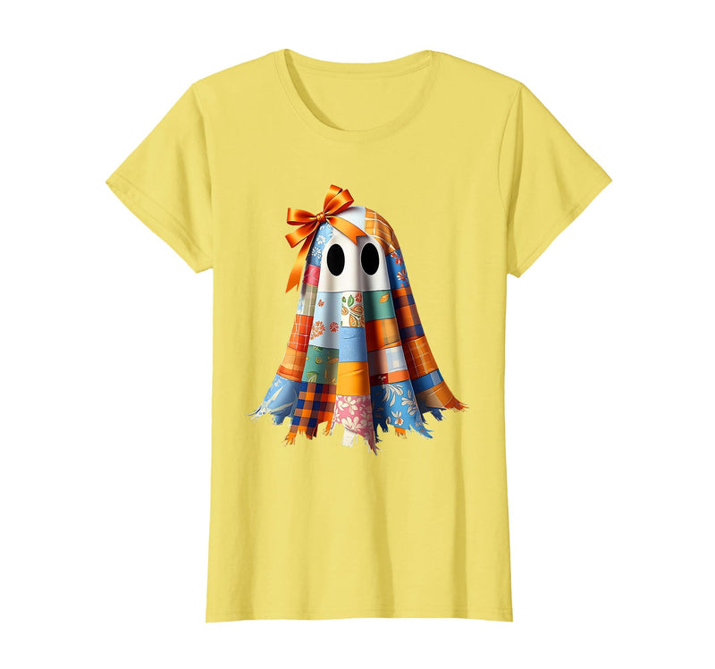 Patchwork Quilt Ghost Halloween Quilter Autumn Tee Patchwork Ghost Quilt Halloween Quilter Fall Autumn Bow Cute T-Shirt -