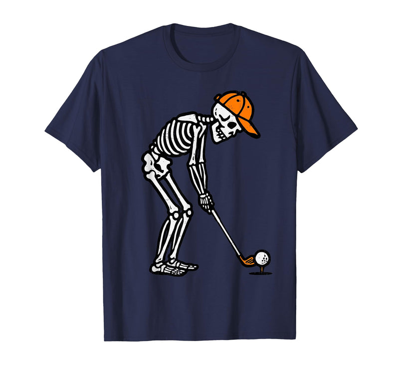 Halloween Tees for Women Men Kids Skeleton Golf Halloween Golfer Costume Dad Mens Boys Kids T-Shirt - Navy Blue