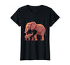 Mademark Elephant Mother and Calf Touching Trunks Design T-Shirt - Women - Black