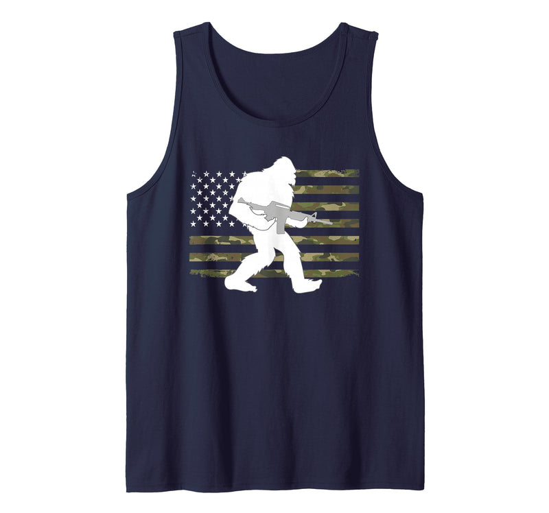2nd Amendment Right to Bear Arms Camouflage Guns Bigfoot Gun Owner Camo US American Flag Sasquatch AR15 Rifle Tank Top - Navy Blue