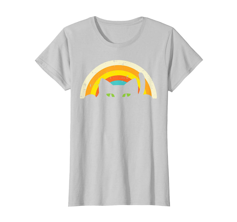 Cat Shirts For Women Men Girls Kids Kitten Gifts Peeping Black Cat Rainbow Vintage Halloween Men Women Kids T-Shirt - Silver