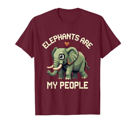 Mademark Elephants Are My People Pixel Art Design T-Shirt - Men - Burgundy