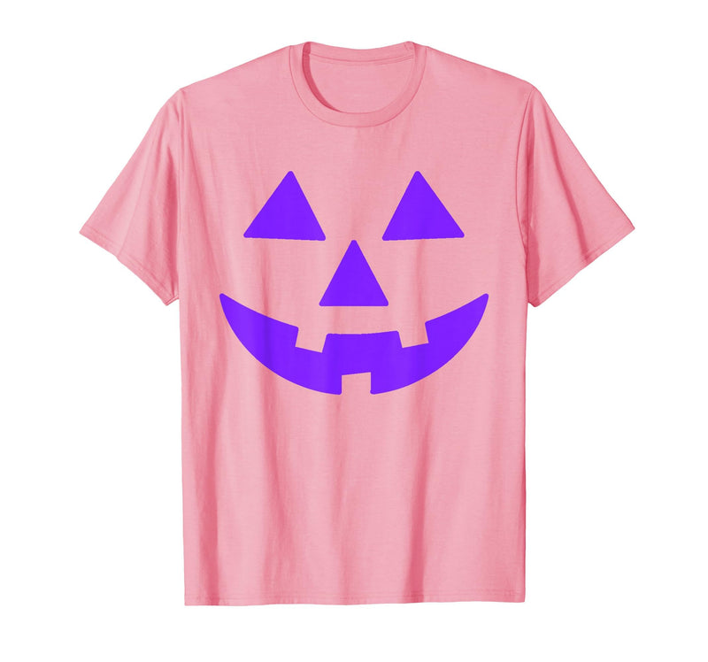 Trick or Treat Funny Halloween Costumes Party Tees Jack O Lantern Scary Carved Pumpkin Face Halloween Purple T-Shirt - Pink