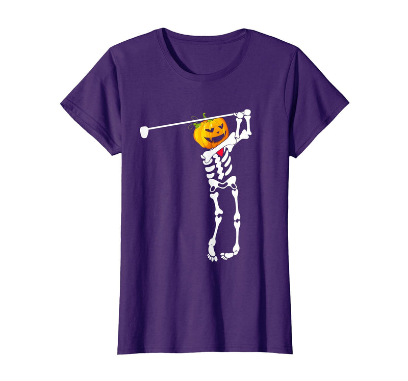 Funny Skeleton Golf Halloween Costume Golf Skeleton Pumpkin Halloween Shirt T-Shirt - Purple