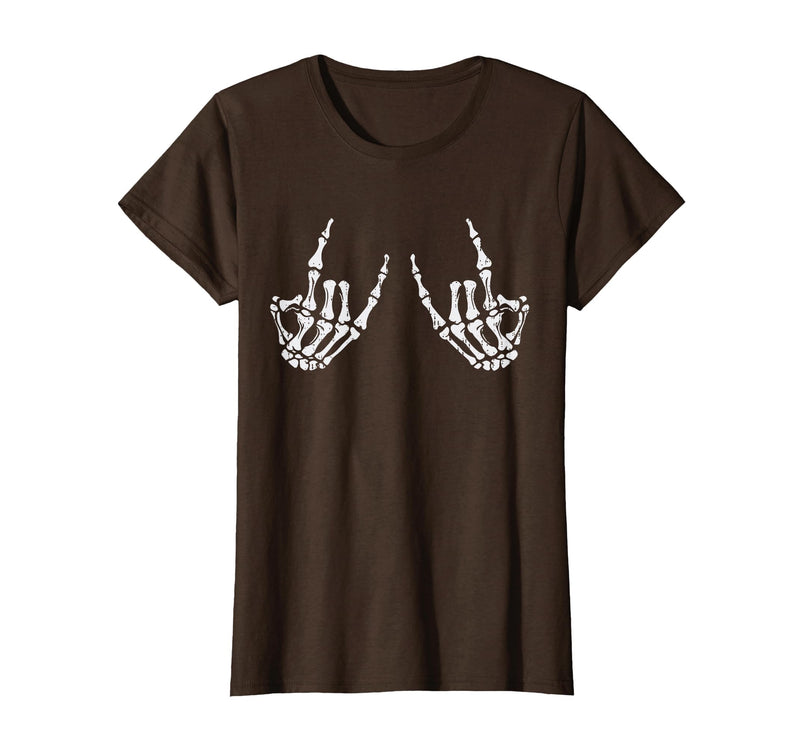 Halloween Tees for Women Men Kids Rocker Hand Sign Rock Skeleton Halloween Costume Men Women T-Shirt - Brown