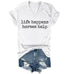 Nusyouc Life Happens Horses Help Equestrian T-Shirt Vintage Horse Lover T Shirt Tops - White-vneck