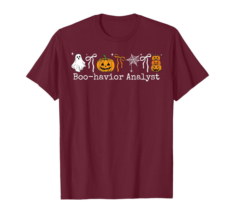 Behavior Analyst Halloween ABA Ghost Boo-havior Boo-Havior Analyst Pumpkin Ghost ABA Therapist Halloween T-Shirt - Burgundy