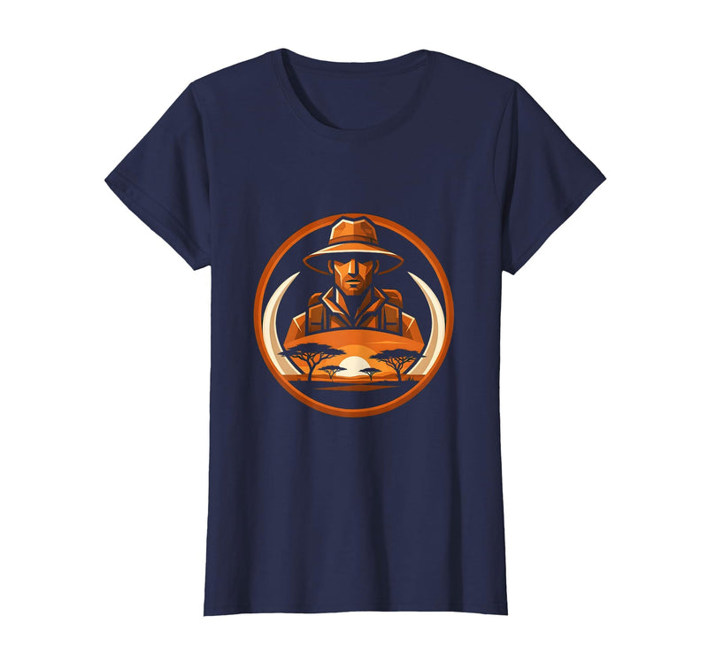 Mademark Safari Explorer Elephant Tusk Graphic Tee T-Shirt - Women - Navy Blue