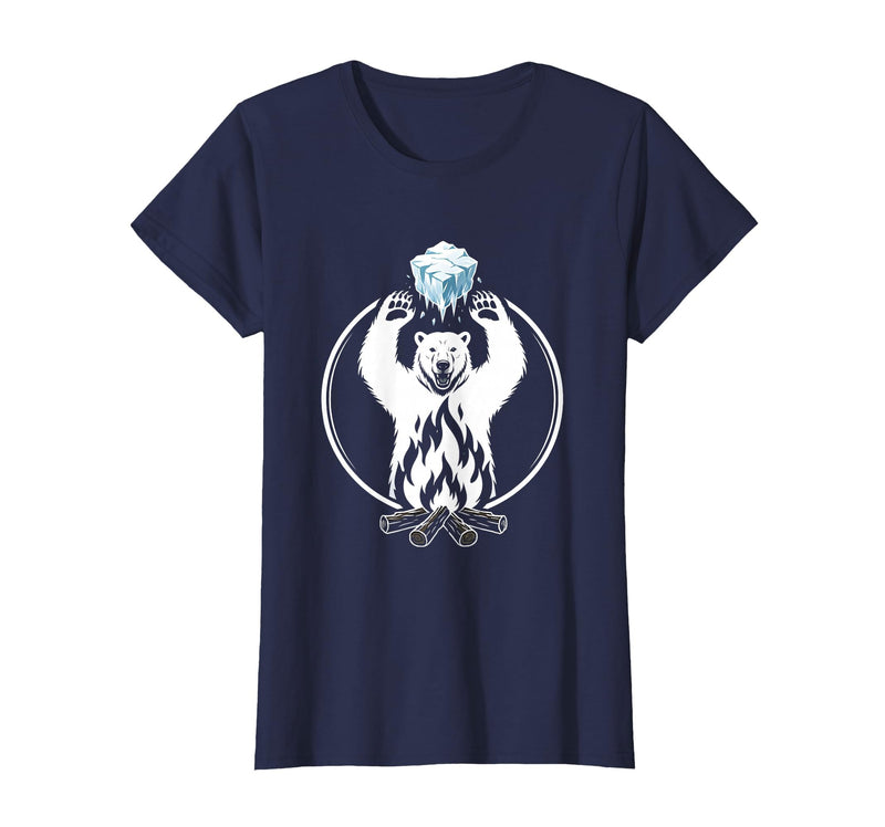 Mademark Polar Bear Throws Ice Into Fire Funny Design T-Shirt - Navy Blue