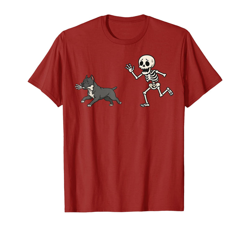 Pitbull Halloween Costume Funny Pitbull Skeleton Hand Halloween T-Shirt - Cranberry Red
