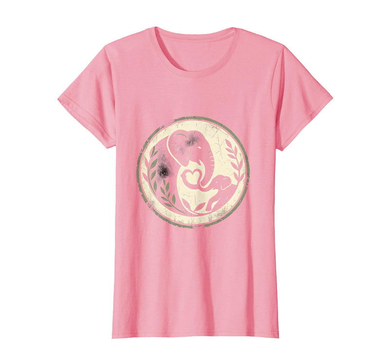 Mademark Elephant Mom and Baby Trunk Touch Illustration T-Shirt - Women - Pink