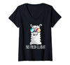 Llama Life Apparel Women's No Prob-Llama No Problem Cute Funny Cool Llama Alpaca V-Neck T-Shirt - Black
