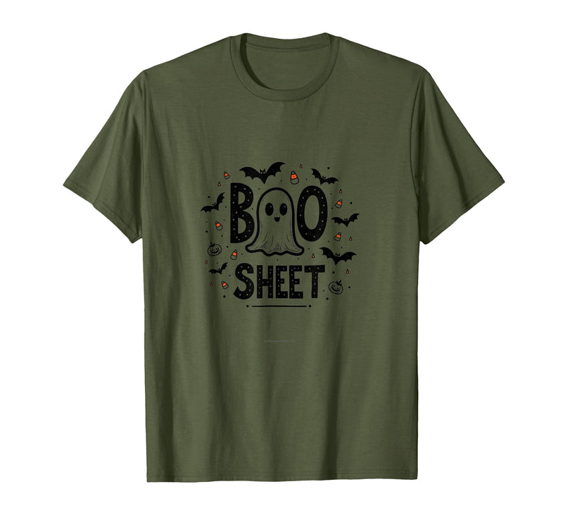 Mademark Halloween Humorous Boo Sheet Ghost Face Pun T-Shirt - Olive Green