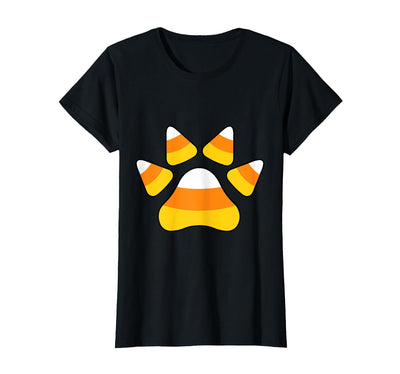Scary Halloween Tees For Adults and Kids Halloween Candy Corn Paw Print T-Shirt for Animal Lovers T-Shirt