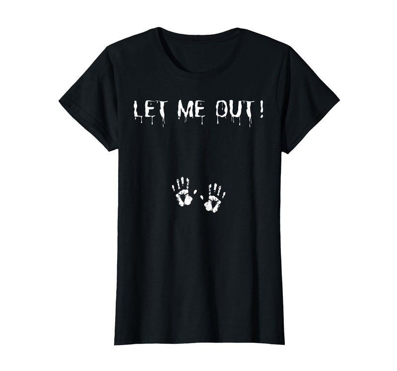 Spooky Halloween Costume Outfit Vintage Let Me Out Pregnancy Hand Print Pregnant Halloween T-Shirt - Black