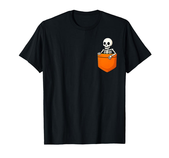 Halloween Spooky Funny Design Skeleton in Pocket Halloween Spooky Funny Skull Costume T-Shirt - Black