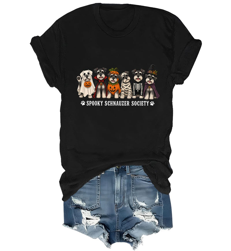 WQFQW Spooky Schnauzer Society Halloween Shirt Terrifying Halloween T-Shirt - Black