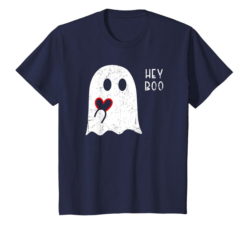 Halloween Ghosts & Stuff Clothing Hey Boo Ghost Heart Hand Sign Cute Halloween Spooky Season T-Shirt - Navy Blue