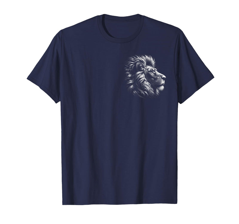 MyAnimal - Your Favourite Animal Wear Lion Head - Cool Portrait of a Proud Lion on Chest T-Shirt - Navy Blue