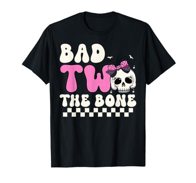 Halloween Spooky Season Birthday Kids Outfit Bad Two The Bone 2nd Birthday Girls Spooky Birthday T-Shirt