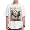 DRTGEDS Horses Running Art Printing Short Sleeve Cotton Lightweight Pullover Summer Casual Sweatshirts - White