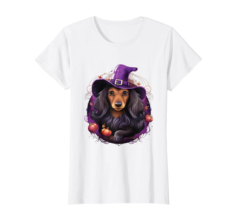 Dachshund Lovers Halloween Costume Cute Witch Funny Dachshund Halloween Costume Dog Lover T-Shirt - White