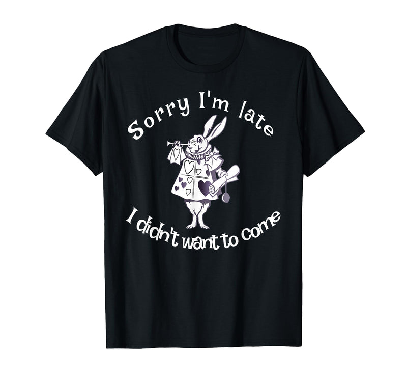 Sorry I'm Late, I Didn't Want to Come White Rabbit Watch T-Shirt in Black