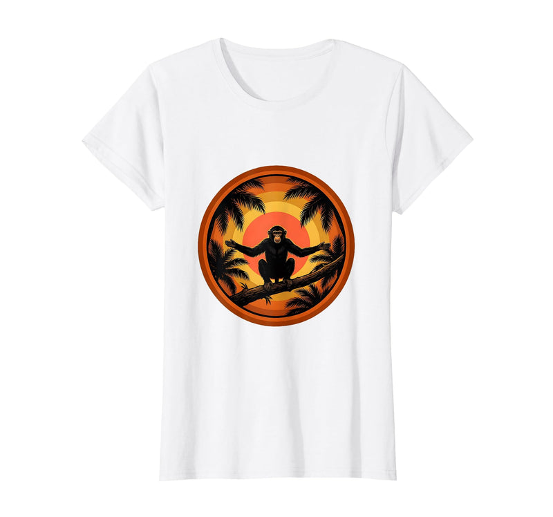 Mademark Monkey Silhouette Tropical Sunset Graphic T-Shirt - Women - White