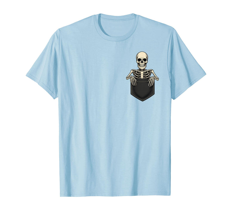 Funny Pocket Skeleton Halloween T Shirt For Men Funny Skeleton in The Pocket Halloween Kids Teens Adults T-Shirt - Baby Blue