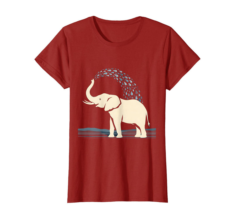 Mademark Elephant Spraying Water Raised Trunk Illustration T-Shirt - Women - Cranberry Red