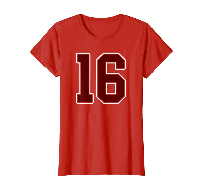 Maroon Number 16 Jersey Player Uniform #16 Gifts Maroon and White Number 16 Jersey Player Uniform #16 Fan T-Shirt - Red