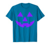 Trick or Treat Funny Halloween Costumes Party Tees Jack O Lantern Scary Carved Pumpkin Face Halloween Purple T-Shirt -