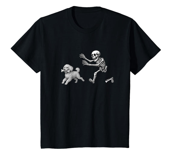 Funny Halloween Dog Lovers Gift Tees Skeleton Dogs Funny Skeleton Chasing Goldendoodle Dog Halloween Dogs Lover T-Shirt -