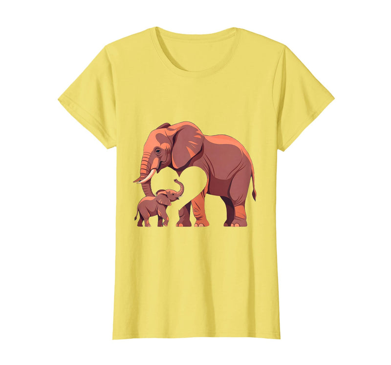 Mademark Elephant Mother and Calf Touching Trunks Design T-Shirt - Women - Lemon Yellow