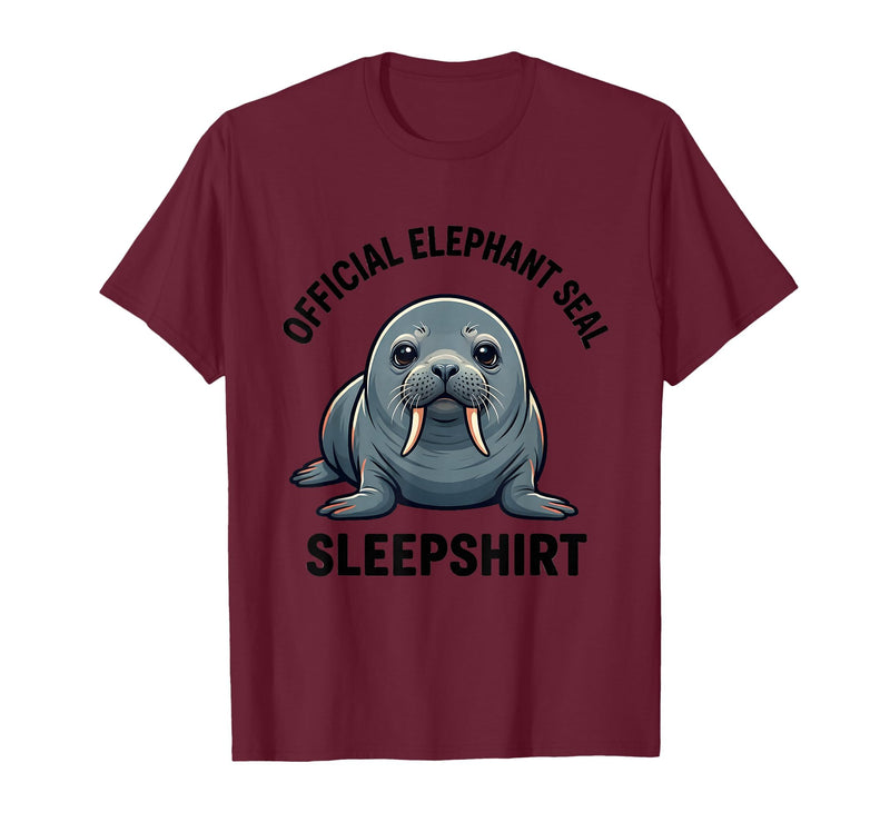Mademark Official Elephant Seal Sleepshirt Cute Animal Humor T-Shirt - Men - Burgundy