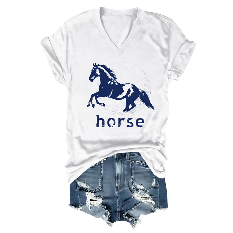 Pukcoun Horse Shirt Horse Lover V-Neck Shirt Retro Graphics T-Shirt Unisex - White1