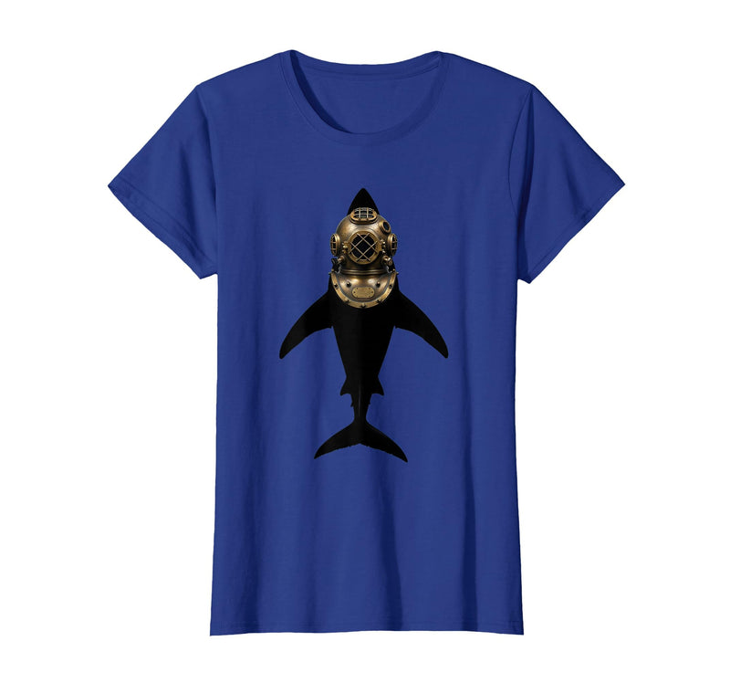 Mademark Shark in Vintage Deep Sea Diving Helmet T-Shirt - Royal Blue
