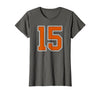 Number 15 Jersey Player Uniform #15 Gifts Burnt Orange White Number 15 Jersey Player Uniform #15 T-Shirt - Asphalt Grey
