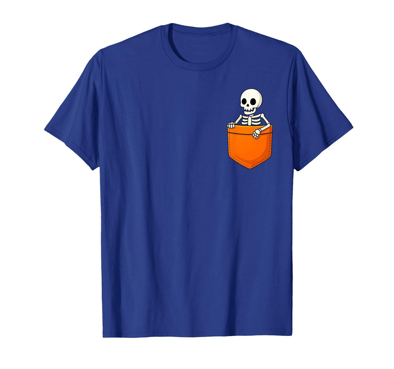 Halloween Spooky Funny Design Skeleton in Pocket Halloween Spooky Funny Skull Costume T-Shirt - Royal Blue