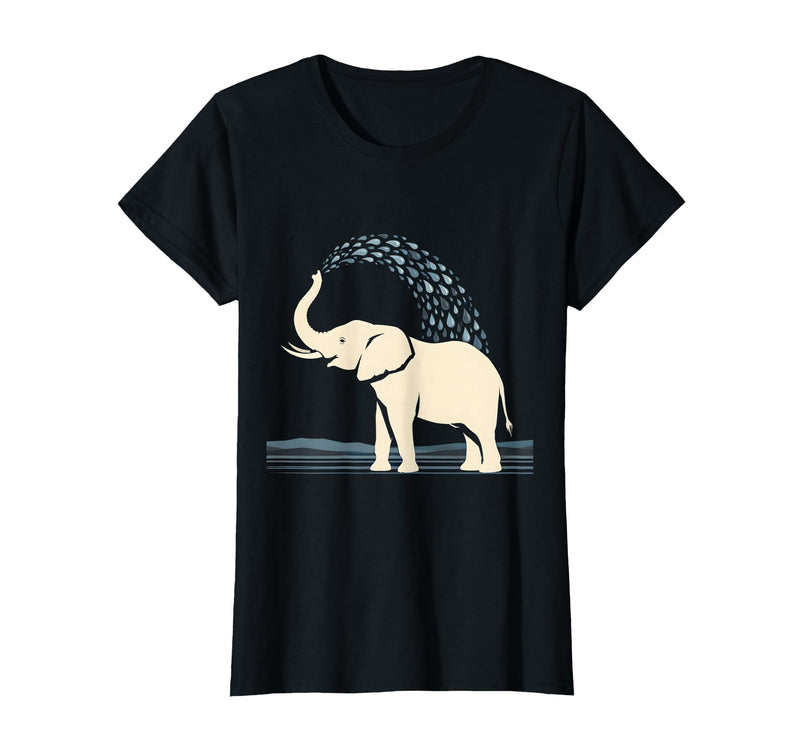 Mademark Elephant Spraying Water Raised Trunk Illustration T-Shirt - Women - Black