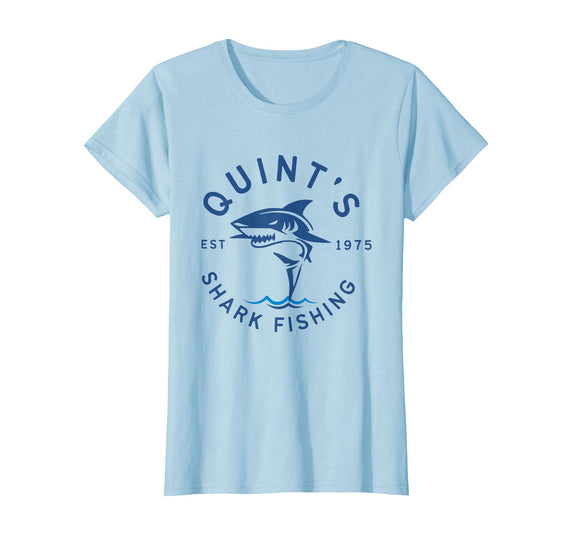 Funny Quints Shark Fishing Vintage Quint's Shark Fishing 1975 Retro T-Shirt - Baby Blue