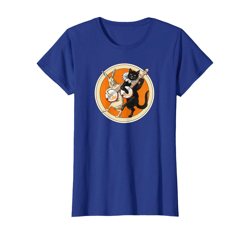 The Persnickety Owl Vintage Halloween Ephemera The Black Cat Magazine Halloween Cat Rabbit and Banjo T-Shirt - Royal Blue